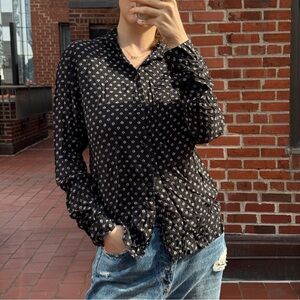 All Saints Black Button-Down Shirt with White Micro Print